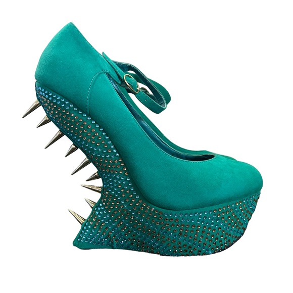 Steve Madden Shoes - SALE Steve Madden Zigzagg Teal Suede Studded Sequin Heel Less Platform Wedges 8